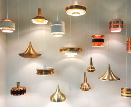 gold and red pendant lamps
